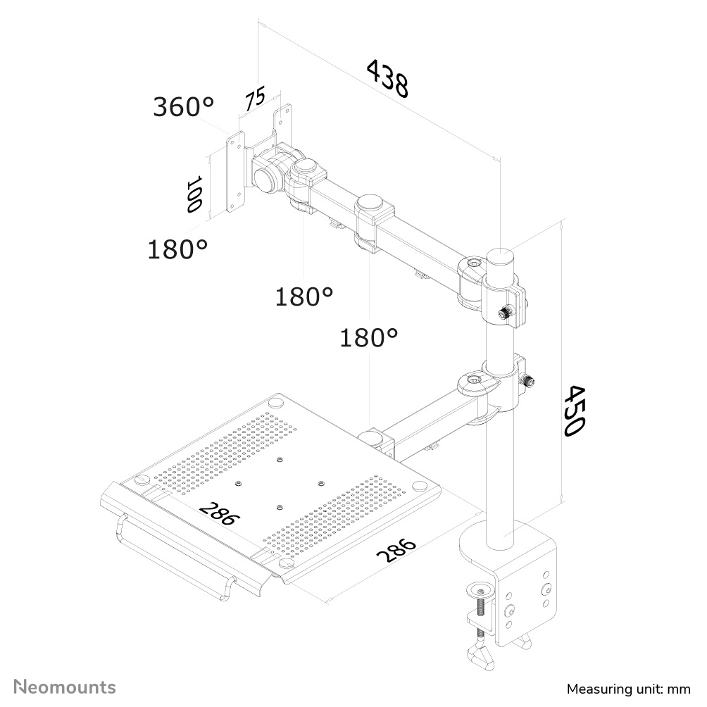 Neomounts FPMA-D960NOTEBOOK Braccio per monitor con supporto per laptop 10-27"